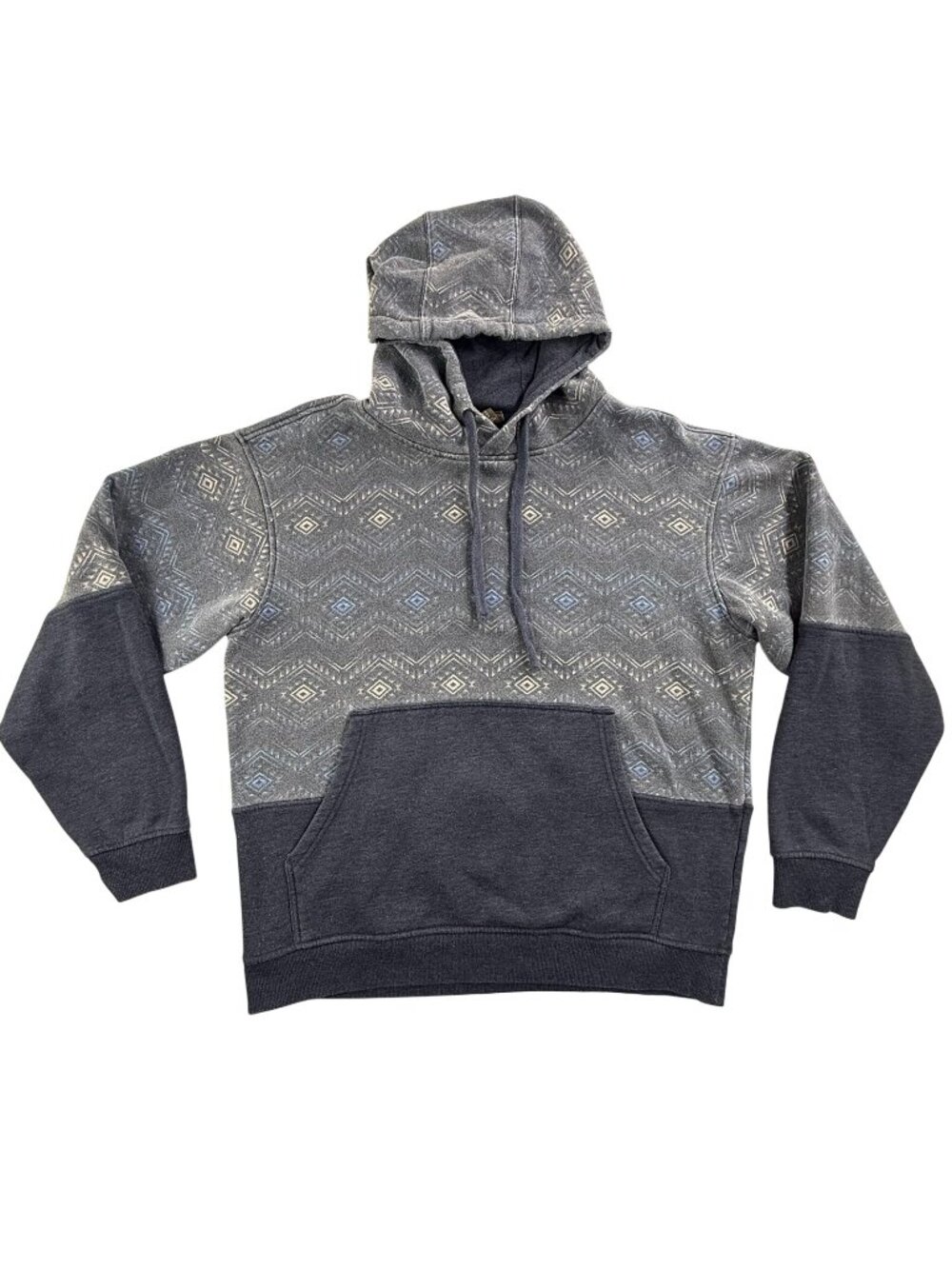 Ariat Hoodie Mens Medium Blue Fleece Pullover Aztec Print Colorblock Western
